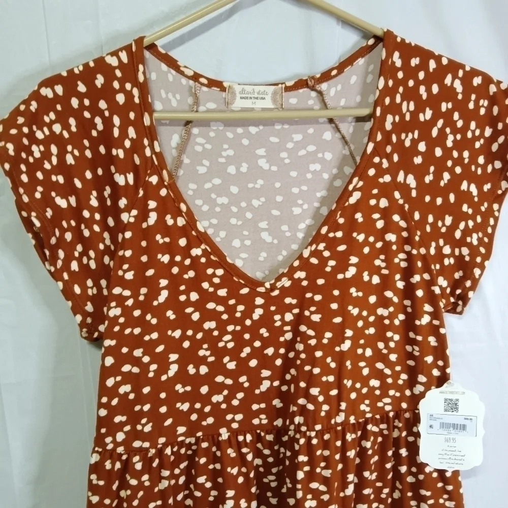 Altar'd State Brown Print Ruffled Shift Dress M NWT